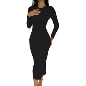 YOXUA Women's Casual Summer Maxi Dress,Crew Neck Short Sleeve Elegant Club Evening Party Cocktail Formal Bodycon Long Dresses
