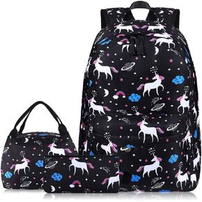 SCIONE Cute School Backpack for Girls, Teens School Bag with USB Charging Port Water-Resistant Black Canvas Bookbag, Preschool Daypack Elementary BackBag, Back to Shool Supplies Gifts for Kids