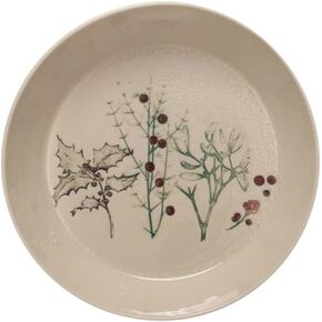 Creative Co-Op Debossed Stoneware Bowl with Seasonal Botanicals, Multi Color