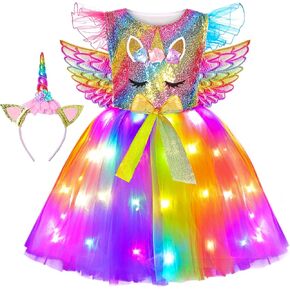 Unicorn Costume for Girls LED Light Up Tutu Dress Unicorn Birthday Party Halloween Costume for Girls
