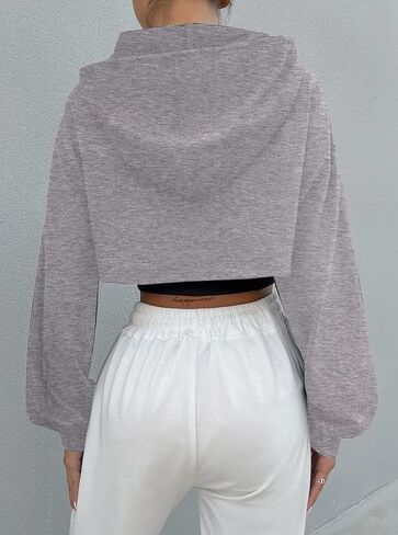 Hilinker Women's Zip Up Long Sleeve Cropped Hoodie Workout Drawstring Super Crop Tops in Saudi Arabia