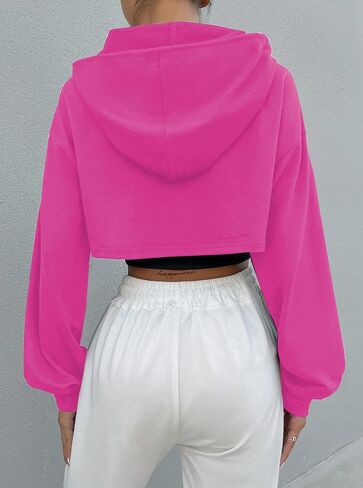 Hilinker Women's Zip Up Long Sleeve Cropped Hoodie Workout Drawstring Super Crop Tops in Saudi Arabia