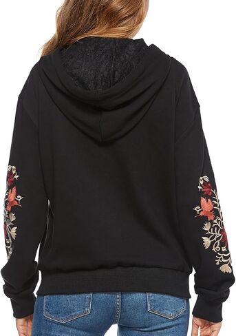 Women's Boho Embroidered Long Sleeve Zip Up Hoodies with Pocket,Full Zip Hooded Sweatshirts Casual Fall Jackets in Kuwait