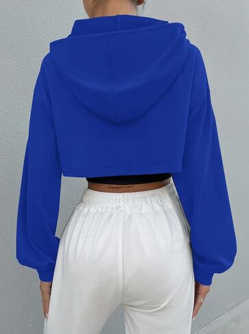 Hilinker Women's Zip Up Long Sleeve Cropped Hoodie Workout Drawstring Super Crop Tops in Kuwait