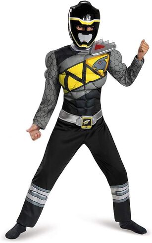 Black Power Rangers Costume for Kids. Official Licensed Black Ranger Dino Charge Classic Muscle Power Ranger Suit with Mask for Boys & Girls in Saudi Arabia