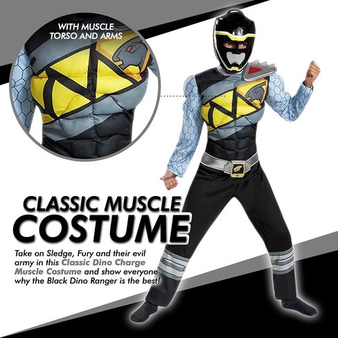 Black Power Rangers Costume for Kids. Official Licensed Black Ranger Dino Charge Classic Muscle Power Ranger Suit with Mask for Boys & Girls in Saudi Arabia