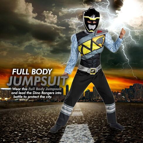 Black Power Rangers Costume for Kids. Official Licensed Black Ranger Dino Charge Classic Muscle Power Ranger Suit with Mask for Boys & Girls in Saudi Arabia
