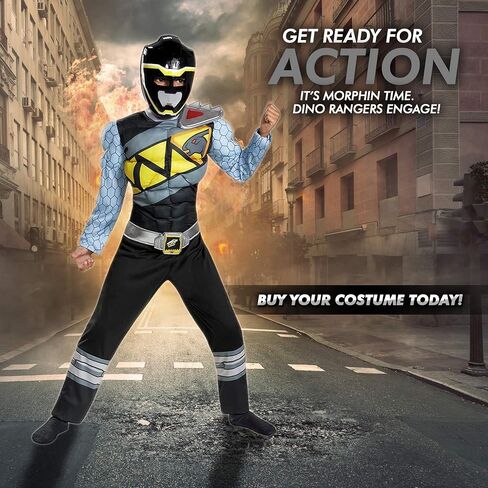 Black Power Rangers Costume for Kids. Official Licensed Black Ranger Dino Charge Classic Muscle Power Ranger Suit with Mask for Boys & Girls in Saudi Arabia