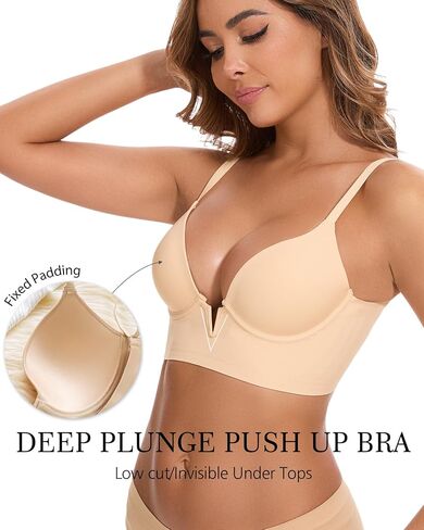 Deep V Low Back Bras for Women Backless Multiway Plunge Bra Push Up Bralettes Low Out Padded Underwire Lifting Bra in Saudi Arabia