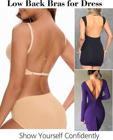 Deep V Low Back Bras for Women Backless Multiway Plunge Bra Push Up Bralettes Low Out Padded Underwire Lifting Bra in Saudi Arabia
