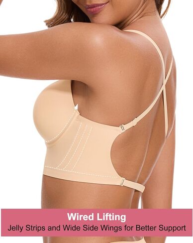 Deep V Low Back Bras for Women Backless Multiway Plunge Bra Push Up Bralettes Low Out Padded Underwire Lifting Bra in Saudi Arabia