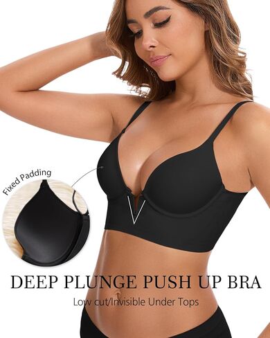 Deep V Low Back Bras for Women Backless Multiway Plunge Bra Push Up Bralettes Low Out Padded Underwire Lifting Bra in Saudi Arabia