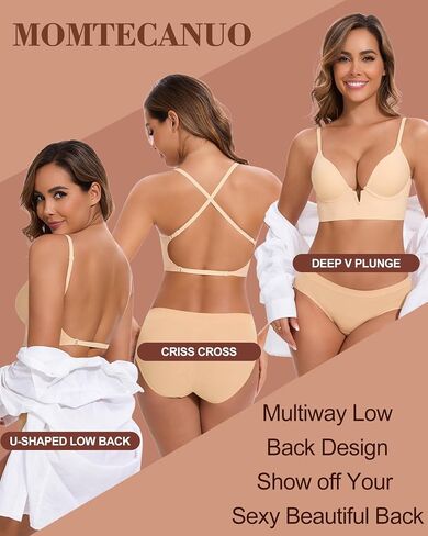 Deep V Low Back Bras for Women Backless Multiway Plunge Bra Push Up Bralettes Low Out Padded Underwire Lifting Bra in Saudi Arabia