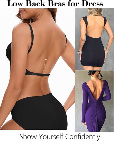Deep V Low Back Bras for Women Backless Multiway Plunge Bra Push Up Bralettes Low Out Padded Underwire Lifting Bra in Saudi Arabia