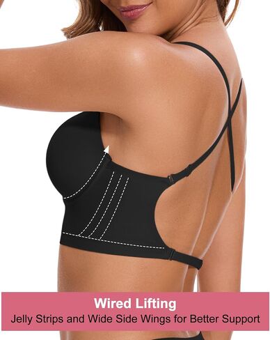 Deep V Low Back Bras for Women Backless Multiway Plunge Bra Push Up Bralettes Low Out Padded Underwire Lifting Bra in Saudi Arabia