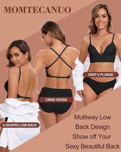 Deep V Low Back Bras for Women Backless Multiway Plunge Bra Push Up Bralettes Low Out Padded Underwire Lifting Bra in Saudi Arabia