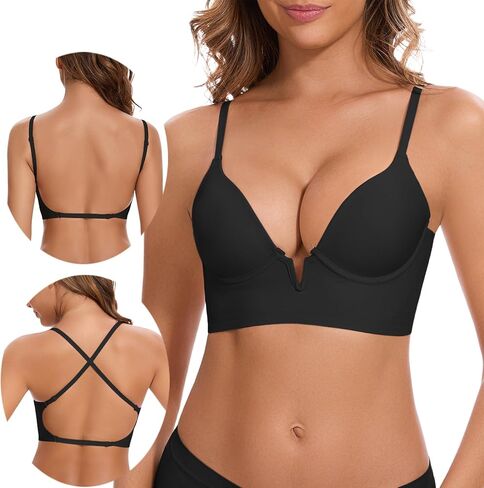 Deep V Low Back Bras for Women Backless Multiway Plunge Bra Push Up Bralettes Low Out Padded Underwire Lifting Bra in Saudi Arabia