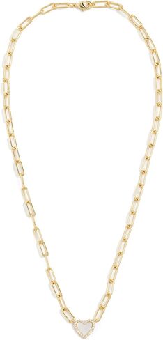 ADINA EDEN Women's Pave Colored Stone Heart Paperclip Necklace in Kuwait