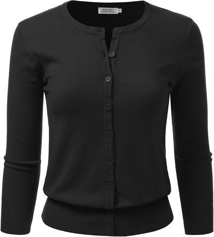Women's 3/4 Sleeve Crewneck Button Down Knit Sweater Soft Cardigan (S-XXL) in Kuwait