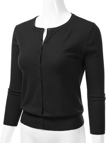 Women's 3/4 Sleeve Crewneck Button Down Knit Sweater Soft Cardigan (S-XXL) in Kuwait