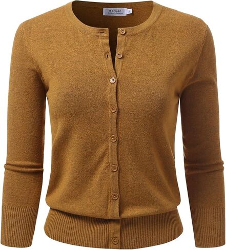 Women's 3/4 Sleeve Crewneck Button Down Knit Sweater Soft Cardigan (S-XXL) in Kuwait