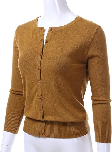 Women's 3/4 Sleeve Crewneck Button Down Knit Sweater Soft Cardigan (S-XXL) in Kuwait