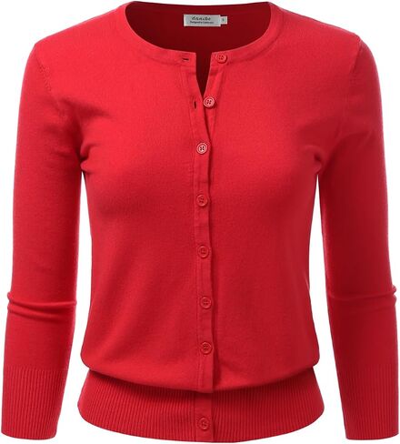 Women's 3/4 Sleeve Crewneck Button Down Knit Sweater Soft Cardigan (S-XXL) in Kuwait