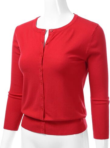 Women's 3/4 Sleeve Crewneck Button Down Knit Sweater Soft Cardigan (S-XXL) in Kuwait