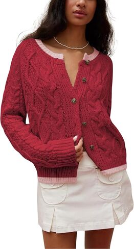 سترة صوفية نسائية من Watashi بأكمام طويلة وأزرار للإغلاق ورقبة دائرية كاجوال in Kuwait