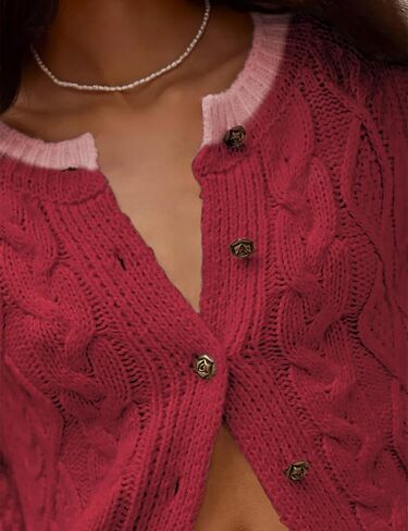 سترة صوفية نسائية من Watashi بأكمام طويلة وأزرار للإغلاق ورقبة دائرية كاجوال in Kuwait