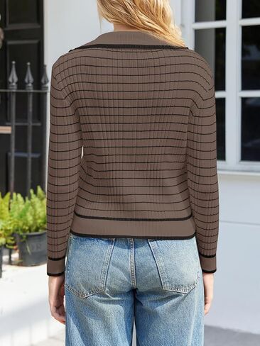 Saodimallsu Womens Striped Cardigan Collared Button Down Long Sleeve Open Front Ribbed Fitted Sweaters in Saudi Arabia