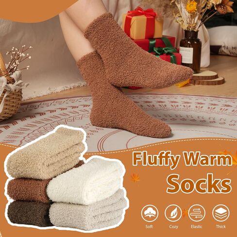 Fuzzy Socks for Women Gifts, Fluffy Cozy Plush Soft Slipper Socks for Fall Winter Christmas Warm Sleeping Home 5/6 Pairs in Kuwait