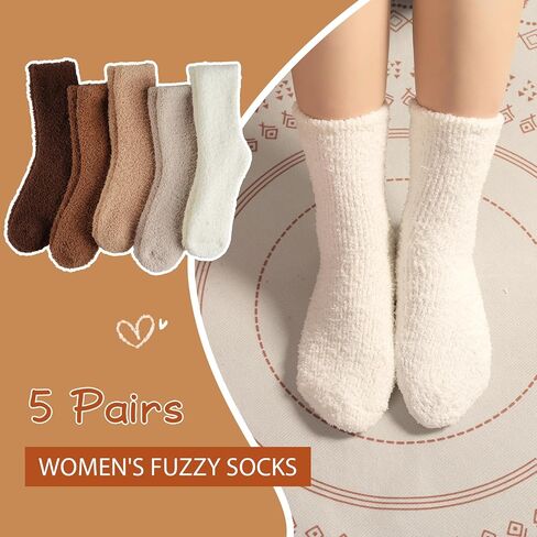 Fuzzy Socks for Women Gifts, Fluffy Cozy Plush Soft Slipper Socks for Fall Winter Christmas Warm Sleeping Home 5/6 Pairs in Kuwait