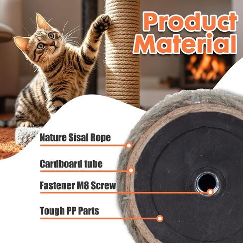 Natural Sisal Replacement Scratching Post, 15.7'' 2 Pieces M8 Cat Scratch Post Refill Pole Parts for Refurbishment, Include Screws (Green) in Kuwait