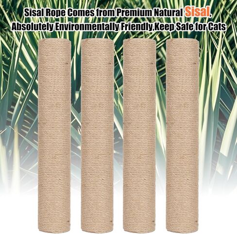 Natural Sisal Replacement Scratching Post, 15.7'' 2 Pieces M8 Cat Scratch Post Refill Pole Parts for Refurbishment, Include Screws (Green) in Kuwait
