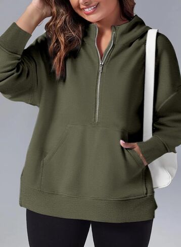 سويت شيرت Eytino مقاس كبير للنساء بلوفر كبير الحجم بأكمام طويلة ونصف سحاب وقمصان علوية ملابس الخريف، 3X أخضر in Kuwait