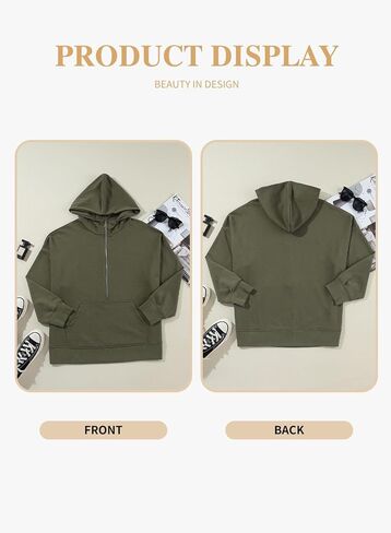 سويت شيرت Eytino مقاس كبير للنساء بلوفر كبير الحجم بأكمام طويلة ونصف سحاب وقمصان علوية ملابس الخريف، 3X أخضر in Kuwait