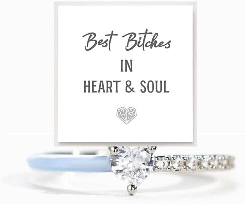Best BiChes Rings, Matching Half Enamel Heart-Cut Rings Self Love Ring Silver pink Heart Adjustable Rings For Women Best Friends Jewelry Gifts in Kuwait