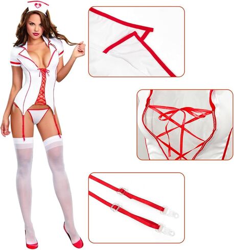 ملابس داخلية مثيرة لعيد الميلاد التأثيرية زي الممرضة المشاغب Strappy ملابس بيبي دول فستان الأدوار مجموعة الملابس الداخلية لعيد الميلاد in Kuwait