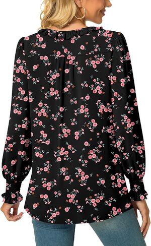 Aodemo Women's Ruffled Blouse Loose Puff Long Sleeve Shirt Chiffon Tunic Dressy Tops with Smocked Cuffs in Saudi Arabia