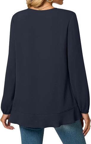 Aodemo Women's Ruffled Blouse Loose Puff Long Sleeve Shirt Chiffon Tunic Dressy Tops with Smocked Cuffs in Saudi Arabia