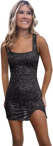 Short Homecoming Dresses for Teens 2024 Sparkly Sequin Square Neck Prom Evening Gowns EL04 in Saudi Arabia