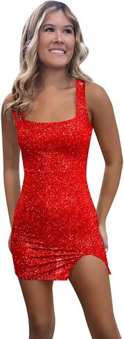 Short Homecoming Dresses for Teens 2024 Sparkly Sequin Square Neck Prom Evening Gowns EL04 in Saudi Arabia