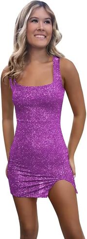 Short Homecoming Dresses for Teens 2024 Sparkly Sequin Square Neck Prom Evening Gowns EL04 in Saudi Arabia