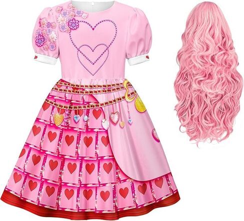 Girls Bridget Red Rise Pink Dress with Wigs for Kids Movie Halloween Birthday Parties 5-12Y in Saudi Arabia