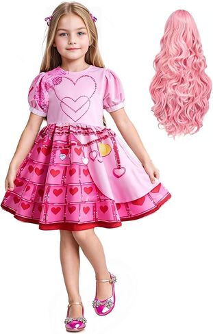 Girls Bridget Red Rise Pink Dress with Wigs for Kids Movie Halloween Birthday Parties 5-12Y in Saudi Arabia