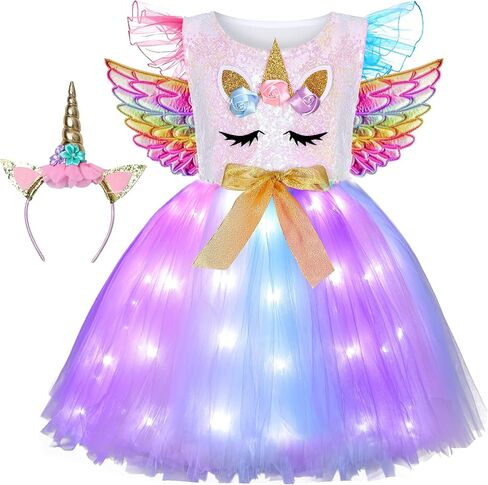Unicorn Costume for Girls LED Light Up Tutu Dress Unicorn Birthday Party Halloween Costume for Girls in Saudi Arabia