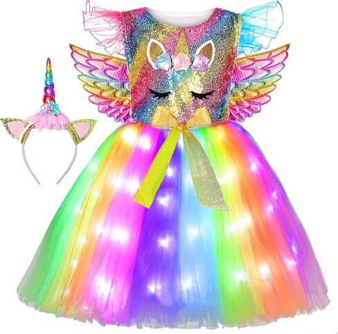 Unicorn Costume for Girls LED Light Up Tutu Dress Unicorn Birthday Party Halloween Costume for Girls in Saudi Arabia