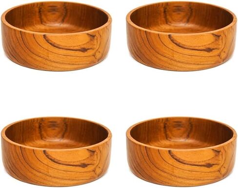 مجموعة من أوعية من خشب الساج الجاوي المائل بطول 25.4 سم - مثالية للاستخدام اليومي، صديقة للساخنة والباردة، متينة للغاية - تصميم مخصص فاخر مصنوع يدويًا من قبل حرفيين إندونيسيين in Kuwait