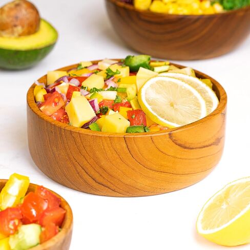 مجموعة من أوعية من خشب الساج الجاوي المائل بطول 25.4 سم - مثالية للاستخدام اليومي، صديقة للساخنة والباردة، متينة للغاية - تصميم مخصص فاخر مصنوع يدويًا من قبل حرفيين إندونيسيين in Kuwait